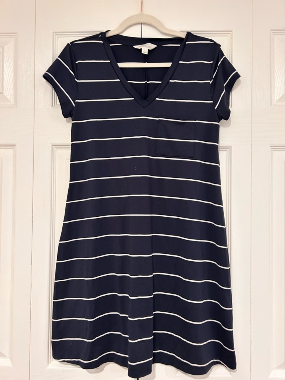 Market and Spruce Navy Striped V-Neck Casual Dress - size L